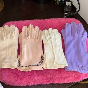 VINTAGE SET OF 4 women’s dress up gloves bead work stones embroidery size